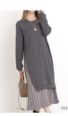 タイムセール！リブカット✖️配色プリーツ重ねワンピース