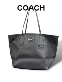 COACH レザー トートバッグ 馬車ロゴ ブラック A4可