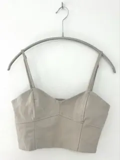 [美品]ZARA フェイクレザー　ベージュビスチェ　ファスナー付き