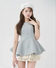 Darich ビジューフレアバルーンミニドレス SAX サックス FREEサイズ
