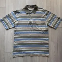 ダンヒル メンズ ポロシャツ 半袖　M ボーダー イタリア製 胸刺繍　ロゴ