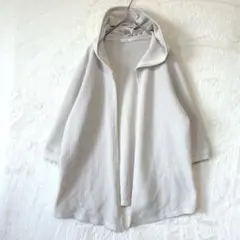 Honeys／カーディガン M フード付き ワッフル 7分袖 オープンフロント