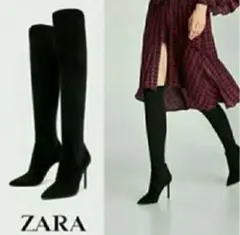 ZARA 黒 ロングブーツ ニットソックスブーツ　37