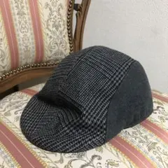 イタリア製　帽子　グレンチェック　ダークグレー　ウール