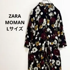 ZARA WOMAN 総柄マキシ丈ワンピース 花柄 Lサイズ ブラック