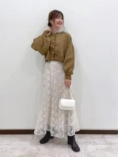オーガンジー 刺繍 マーメイドスカート フレアスカート 総レース 春服 ガーリーのサムネイル