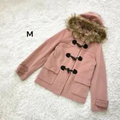 【M】レディース　ダッフルコート　ファー付き　ファー取り外し可　軽量　ピンク