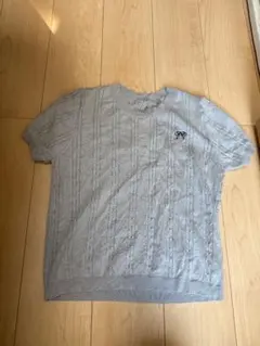 グレー ケーブル編み 半袖ニット M