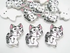 木製　飾りボタン　ウッド　猫　ネコ　２０個★★Ⅲ