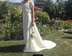 ホワイト レース装飾 ウェディングドレス