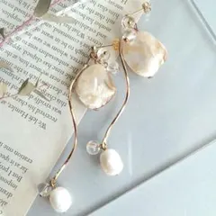 イヤリング ピアス ハンドメイド 大ぶり　ロング　淡水パール　NO.357