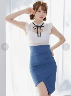 Tika（ティカ）ネックリボンノースリーブフリル袖レースワンピース　タグ付き新品