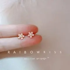 【母の日ギフト】極小 フラワー ピアス ピンク パール 14K 小ぶり 花 上品