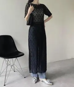 ワンアフターアナザーナイスクラップ レースロングワンピース ブラック