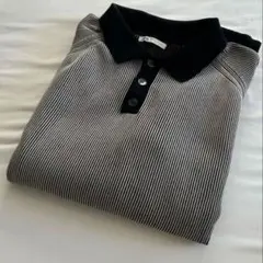 ストライプ（黒/グレー）ポロニット メンズL
