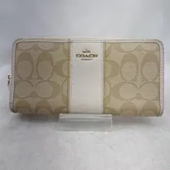 ＆COACH ベージュ ロゴ入り 長財布　シグネチャー柄　コーチ