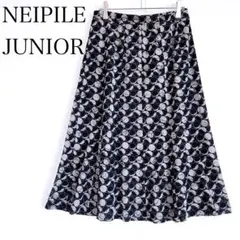 美品 総柄プリーツスカート (M) ひざ丈 オフィスカジュアル フォーマル