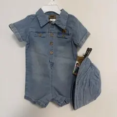 《新品未使用・タグ付き》デニムロンパース 6/9M 帽子付き