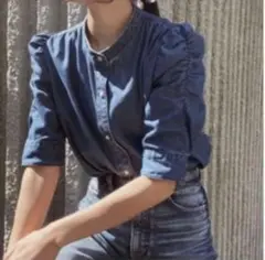 マウジー GATHER SLEEVE DENIM ブラウス