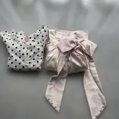 水玉フリル袖トップスと花柄ショートパンツセット