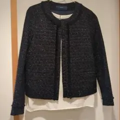 SHIPS ネイビー ツイード ノーカラージャケット