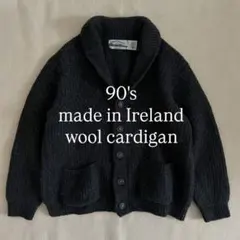 90s アイルランド製 アランニット アランカーディガン ショールカラー グレー