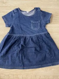 デニムブルー ポケット付きワンピース 90