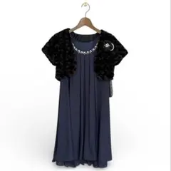 【新品】アクシーズファム パーティドレス ワンピース 黒ベルト付き ネイビー Ｍ