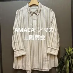 AMACA アマカ　ストライプ柄 プルオーバーシャツ ベージュ系　40 L