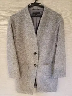 ユニクロメランジウールコートSレディースUNIQLOグレーノーカラーコート