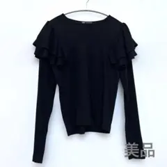 美品★ZARA レディース 長袖カットソー フリルデザイン ブラック Lサイズのサムネイル