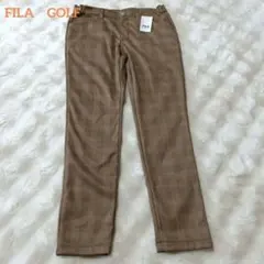 新品フィラ ゴルフ⭐️ 裏起毛 ブラウンマスタードイエローチェックパンツLサイズ