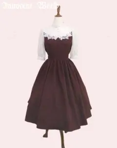 新品 クラシカルローズレースワンピース ワイン ボルドーのサムネイル