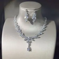 ジルコニア 2点セットピアスネックレスウェディングアクセサリー結婚式イヤリング