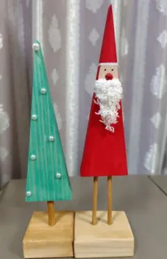 ☆244 　サンタ＆ツリー　クリスマスハンドメイド　木製　セット