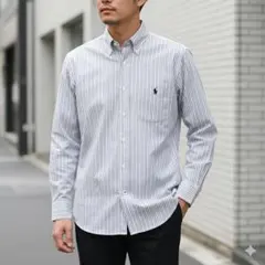 新品タグ付き　ポロラルフローレン　ストライプ　シャツ　長袖　刺繍　ロゴ　ポケット
