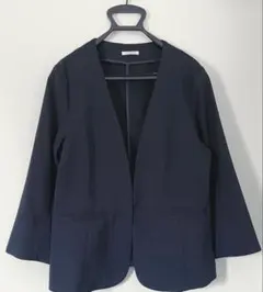 美品GLACIER ノーカラージャケット 濃紺 LL 大きいサイズ ストレッチ