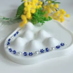 【B-145】パール風 ブレスレット♡ハンドメイド \blue×white/
