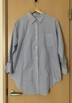 新品未使用　GU ストライプ・ボーダー柄切り替え オーバーサイズロングシャツ