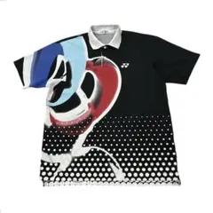 YONEX バトミントン ウェア 半袖 ロゴ刺繍 ブラック マルチカラー M〜L