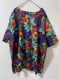 ヴィンテージ風 花柄ブラウス レトロ 総柄 ボタニカル 肩ボタン 訳あり1-81