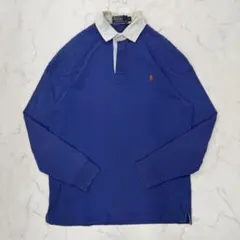90s ポロラルフローレン　ポロシャツ　長袖　青ラガー　XL相当　ビッグポニー