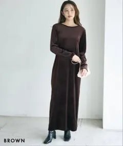 brown tallサイズ バックシャンベロアマキシワンピース