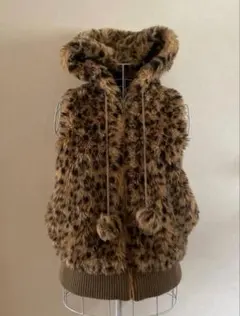 平成 Y2k ヒョウ柄 フード付き ファーベスト
