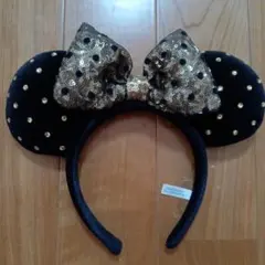 ディズニー 黒と金のドットリボンカチューシャ