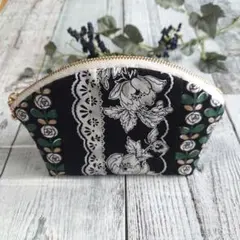 ハンドメイドポーチ レース柄 ペイントローズ ゴスロリ 大きな花柄 バラ