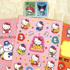 平成レトロ　キティシール 2シートとマイメロクロミ切手形シールセット　オマケ付き