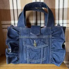 デニムリメイクフリルトートバッグくすみピンク