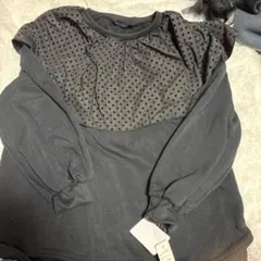 ぞうねこちゃんねるドット柄フリル付き黒長袖スエット