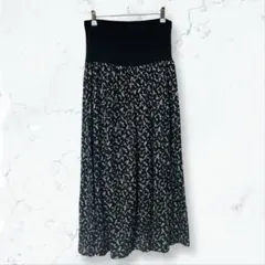 a3577 フェアリー マタニティ スカート 黒 M〜L 花柄 犬印本舗 伸縮性